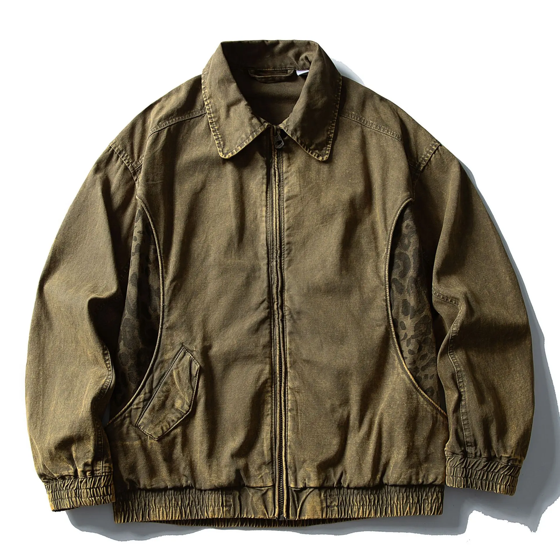 

Retro Patchwork Cargo Jacket Mens Pocket Safari Style Autumn Winter Washed Distressed Lapel Loose Long Sleeve Outerwear Man