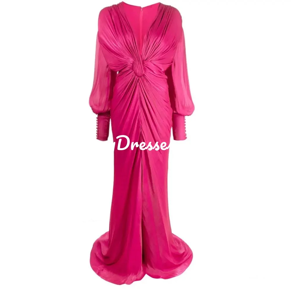 Customized Evening Dresses A-Line V-Neck Floor-Length Ruffle Split Wedding Dress Zipper Up Long Sleeves Formal Occasion Dresses