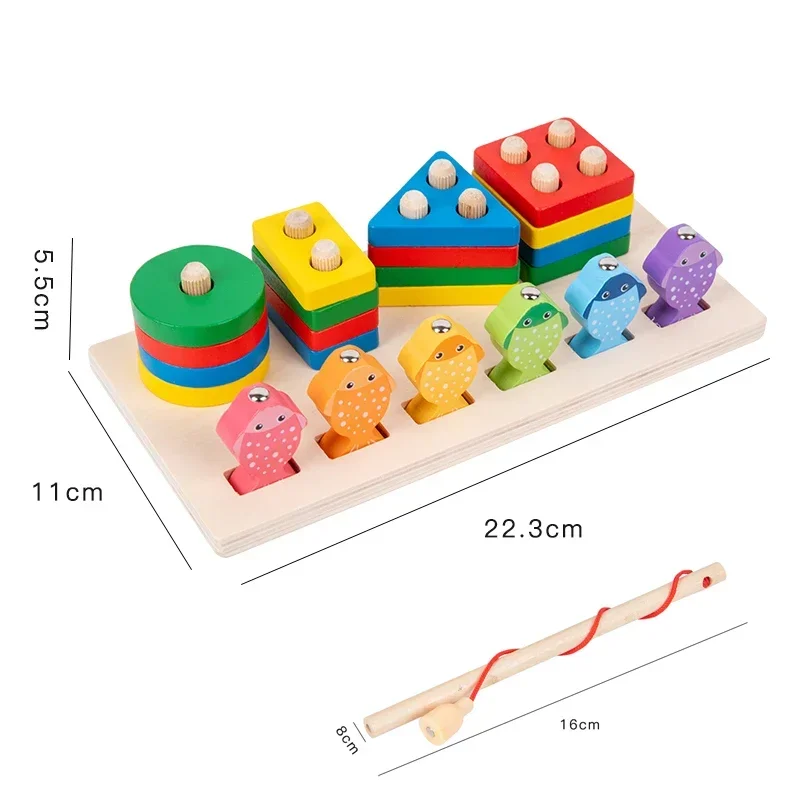 2 in 1 Montessori Kids Puzzle and Fishing Game Baby Developmental Toys Shape Sorting Wooden Educational Toys for Children Gift