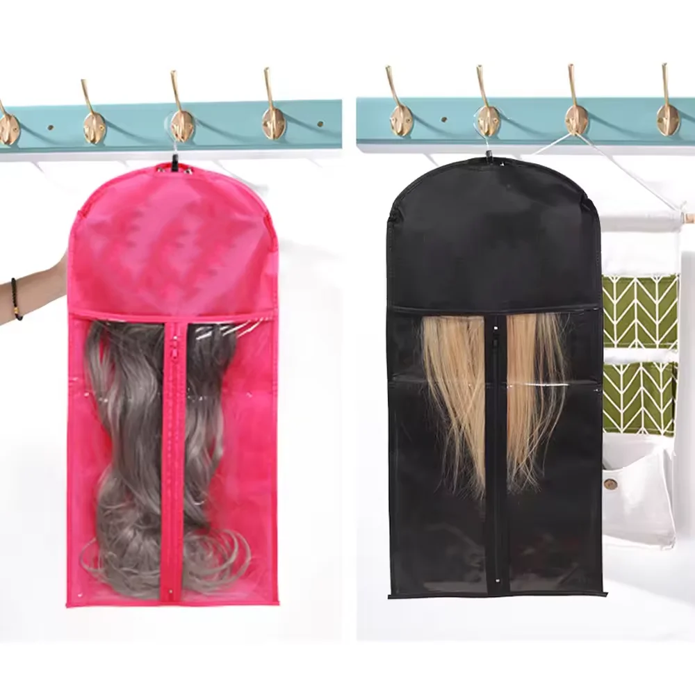 Red Wig Storage Bag Dustproof Dust Cover + Hanging Wig Hanger Stand Wig Organizer Set Portable Reusable Holder For All Wigs