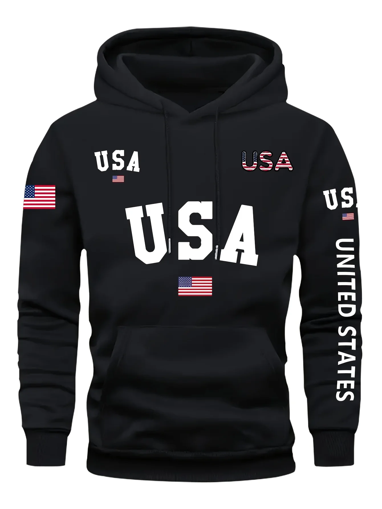 USA Flag Design Print Men's Fashion Casual Hoodie Comfy Long Sleeve Pullover Hoodie Ideal For Daily And Outdoor Wear