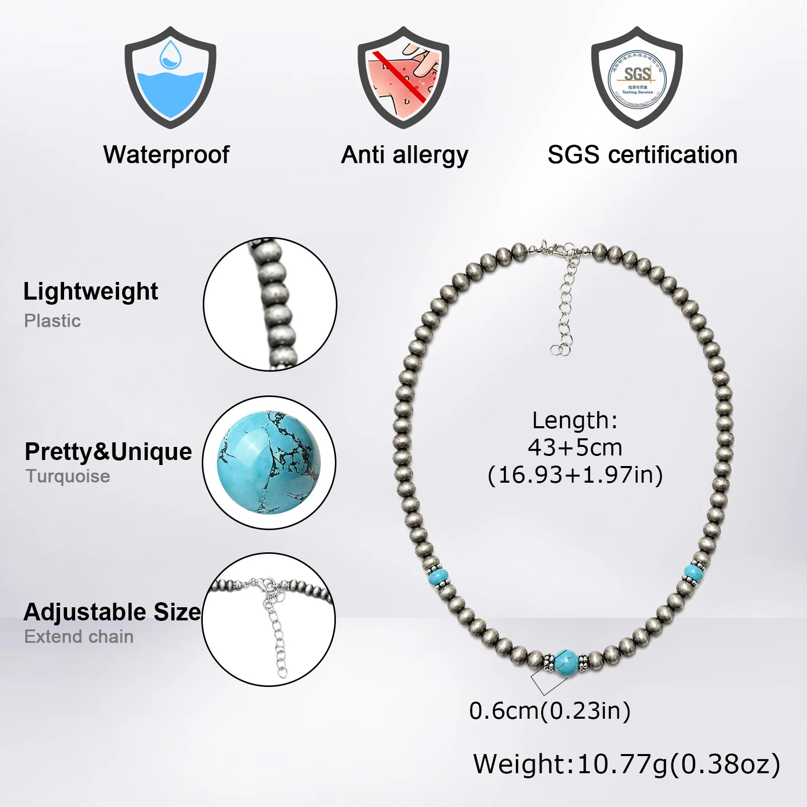 Böhmische Acryl-Samenperlen-Halskette für Männer, Handgefertigter Strang aus Natursteinperlen, Kurze Halskette, Einfacher Schmuck für Partys – Detail 2