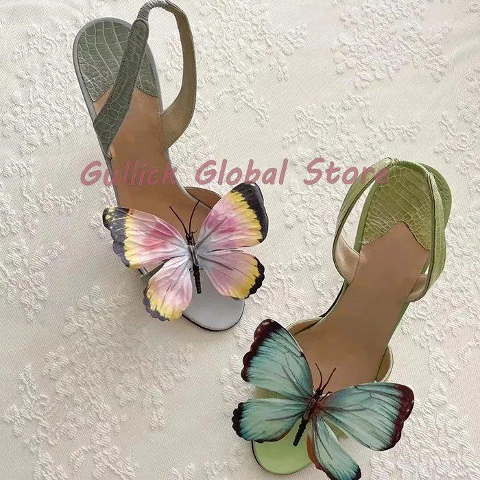 2024 New Arrival Round Toe Shallow Butterfly Decoration Slingback Elastic Band Lace Up Sandals Summer Colors Sweet Grace Shoes