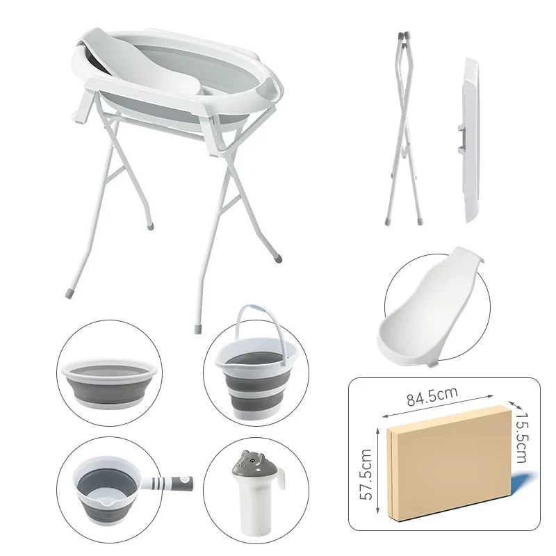 Baby Bath Tub 5 in 1 Set with Scoop - No Bending Required Foldable Bath Tub with Stand Baby-Specific Bath Tub for Baby Bathing