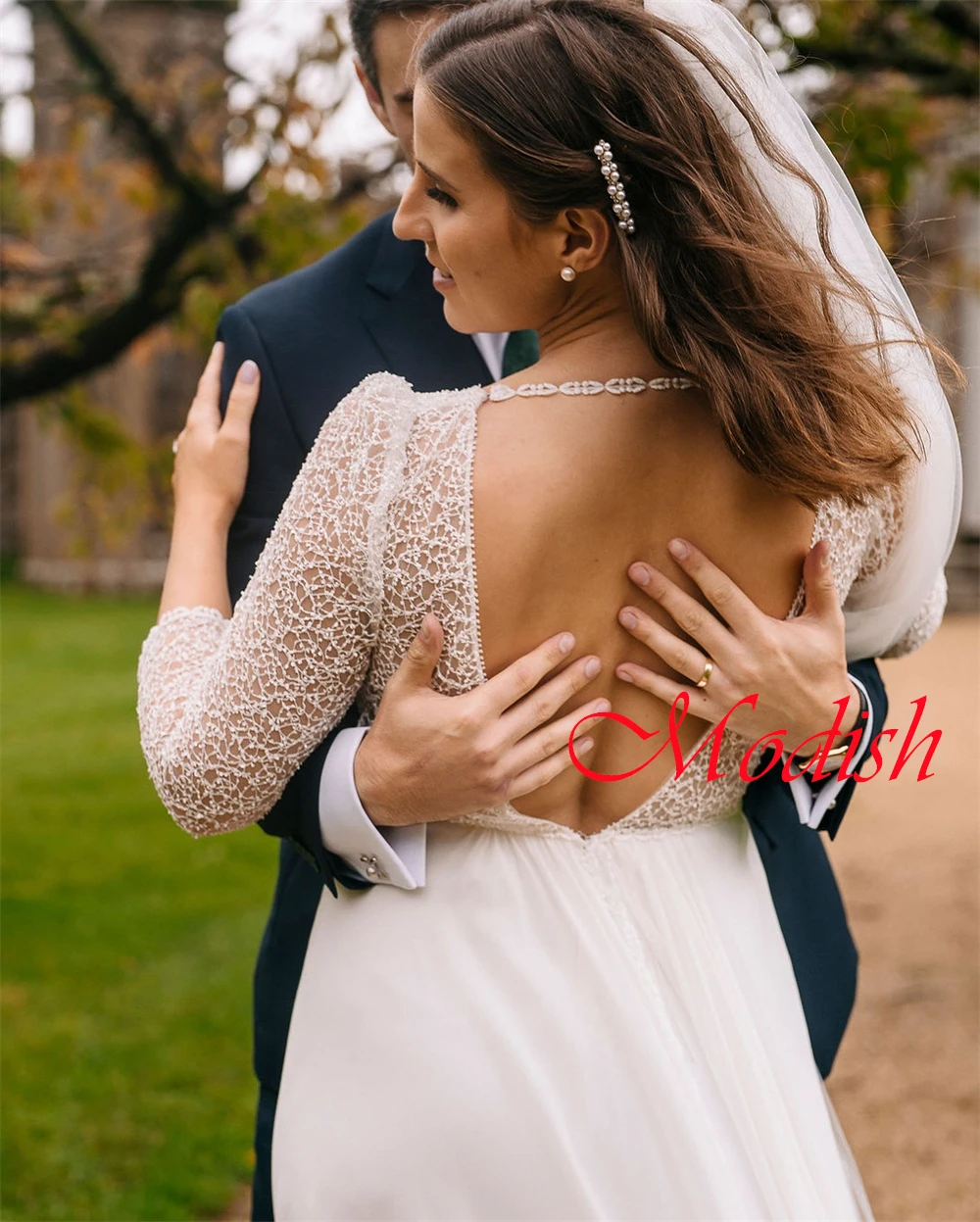 Белое тюлевое свадебное платье высокого качества по индивидуальному заказу, элегантное свадебное платье с v-образным вырезом и рукавами 3/4, с открытой спиной и шлейфом, Vestido De Novia