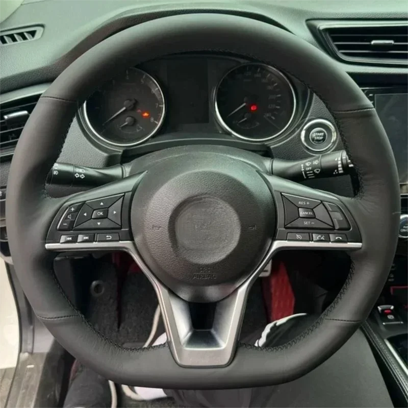 Hand Sewn Non-Perforated Leather Steering Wheel Cover Fits Nissan 2019-2024 14th Gen Sylphy, Teana, Kicks, X-Trail, Qashqai