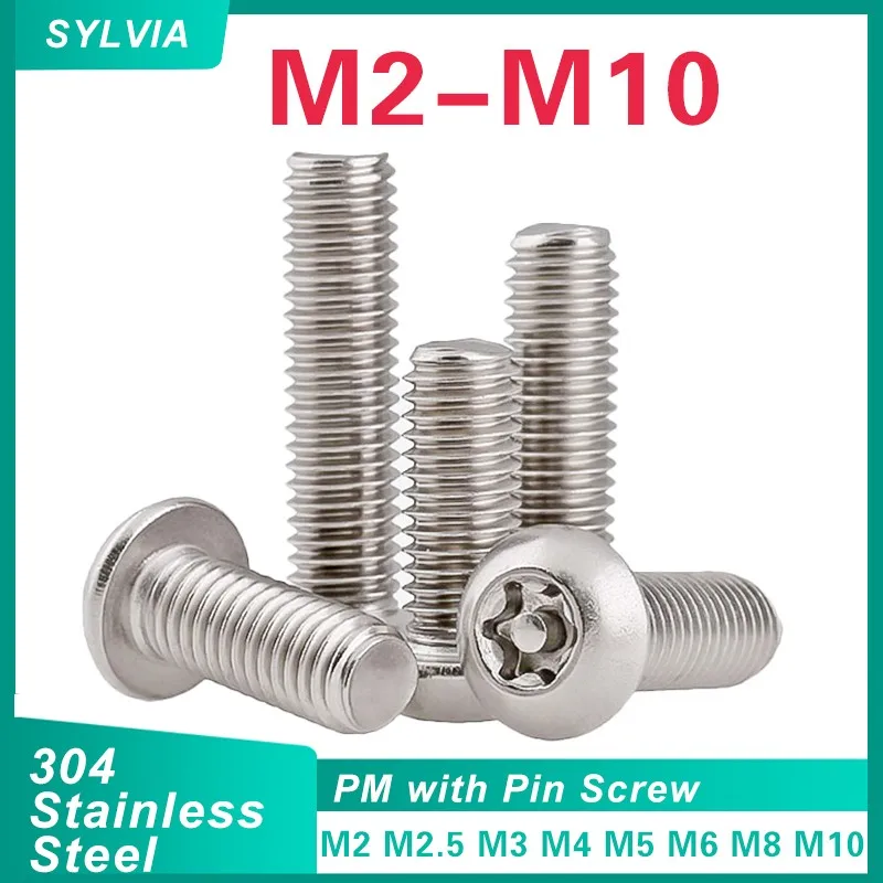 304 Stainless Steel M2 M3 M4 M5 M6 M8 M10 Six Lobe Torx Button Round Head with Pin Anti-theft Tamper Proof Security Screw Bolt