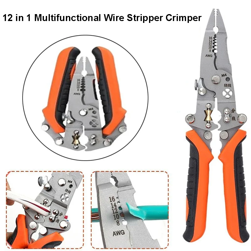 12 in 1 Foldable Wire Stripper Multifunctional Wire Stripper Crimper Cable Cutter Pliers Electrician Pliers Tools Cable Stripper