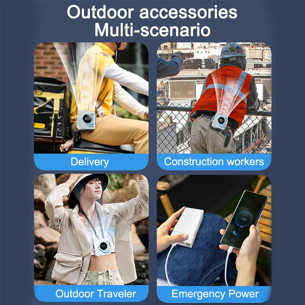 Portable Waist Fan 3 Speeds Waist Hanger Fan 5000/9800mAh Outdoor Camping Fan Rechargeable for Outdoor Jobsite Climbing Hiking