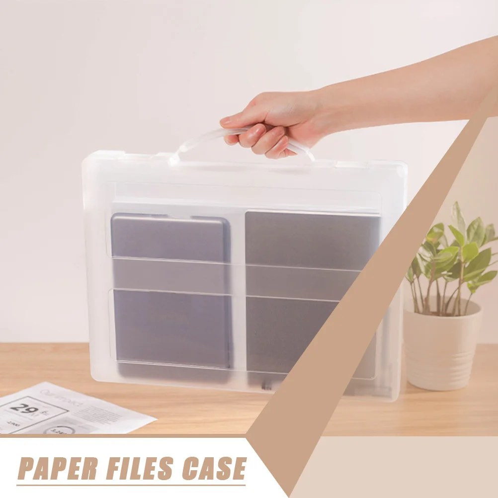 Large Capacity Portable File Box Transparent Document Organizer A4 Paper Container Plastic Files Holder Office Supplies