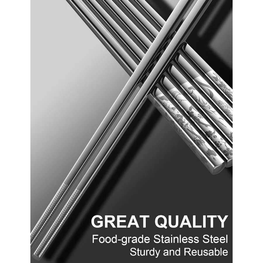 عيدان تناول الطعام المعدنية القابلة لإعادة الاستخدام 18 8 عيدان تناول الطعام من الفولاذ المقاوم للصدأ 5 أزواج تصميم زهور شرقية كلاسيكية آمنة للاستخدام في غسالة الأطباق وخفيفة الوزن #3