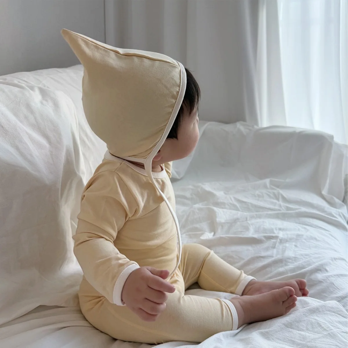 2026 Autumn New Baby Long Sleeve Clothes Set Infant Boy Girl Solid Tops + Pants + Hat 2pcs Suit Toddler High Waisted Homewear