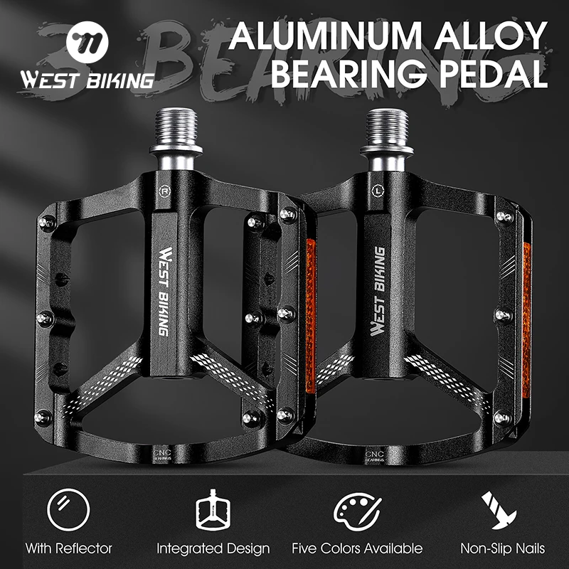 

WEST BIKINTG Reflective Bicycle Pedal 3 Bearing Ultralight Aluminum Alloy Flat Pedal BMX MTB Road Bike Non-slip Cycling Pedals