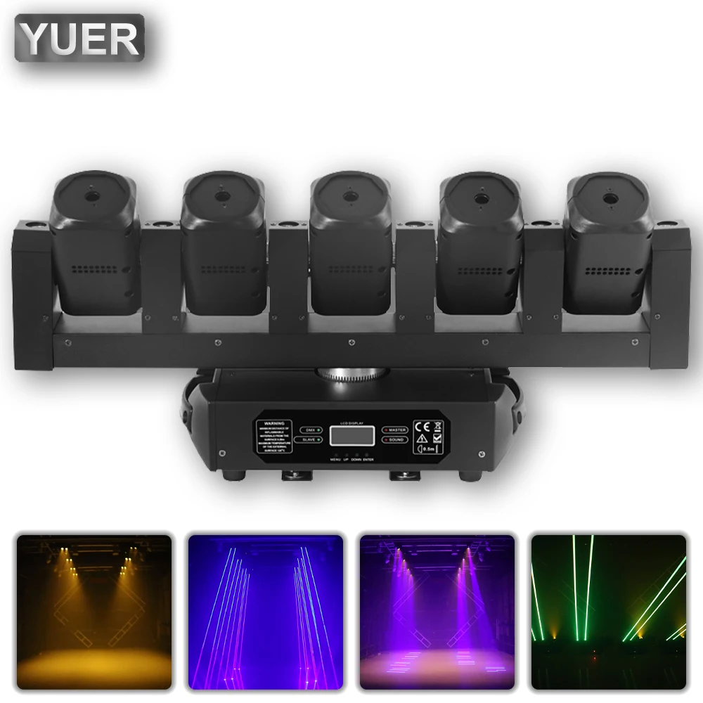 YUER New 5 Eyes RGB Laser+ Golden Beam Moving Head Light Strobe Effect DMX512 For DJ Disco Party Club Xmas Bar Stage Effects