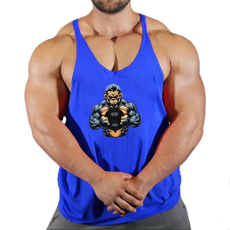 Mens Bodybuilding Cotton Tank Tops Gym Fitness Workout Sleeveless Shirt Clothes Casual Print Stringer Singlet Male Summer Vest