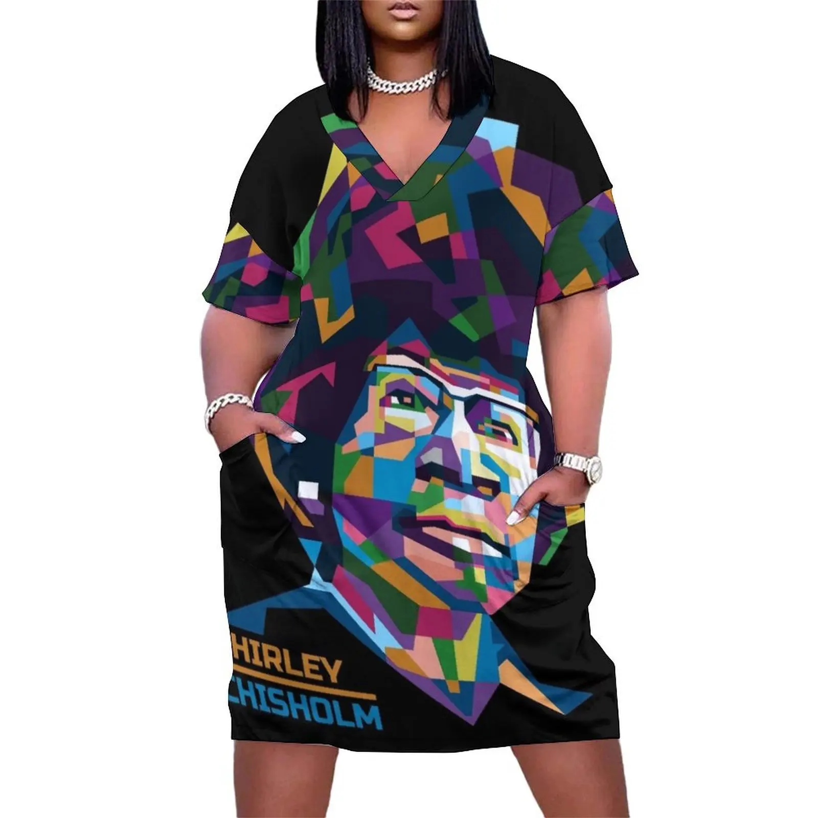 Abstract Pop Art Shirley Chisholm Loose Pocket Dress dresses for woman 2025 dresses women summer 2025 dress women summer 2025