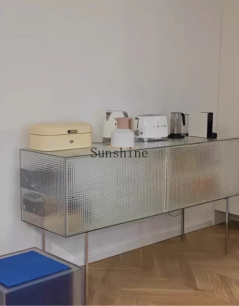 Italian minimalist glass side cabinet integrated storage cabinet against the wall