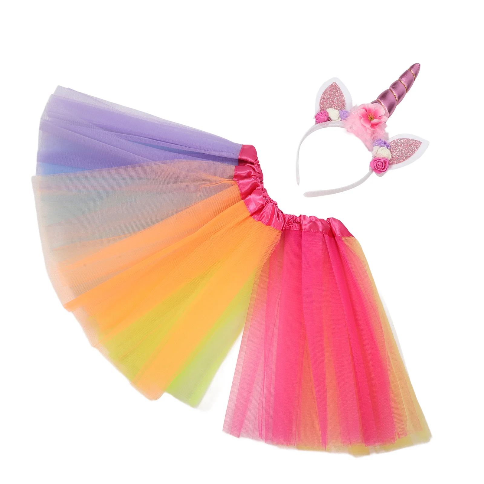 1Set Unicorn Headband Skirt Set Adjustable Half Skirt Kids Party Festival Wear Cute Hair Accessory Cosplay Photo Props