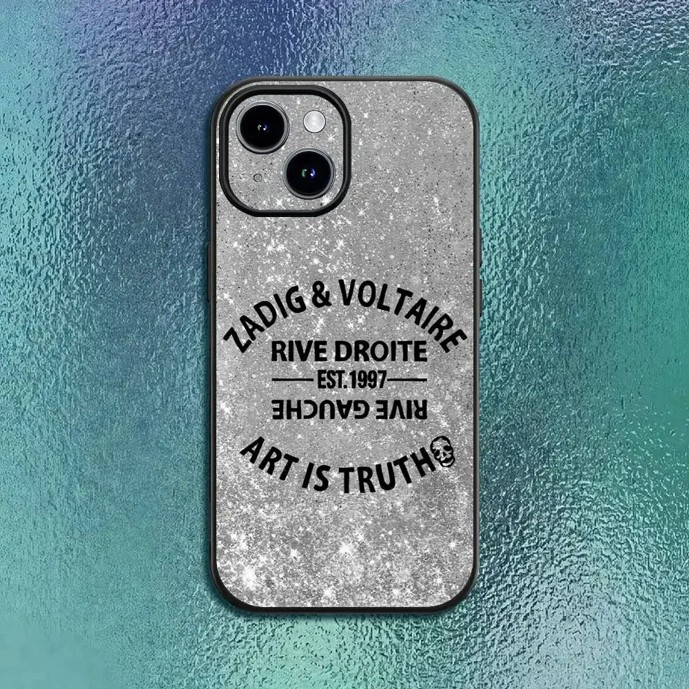 Light luxury Pattern Fashion Z-Zadig and V-VoltaireS Phone Case For 11 12 13 14 15 16Pro Max mini Plus Classic black soft shell - náhled 3