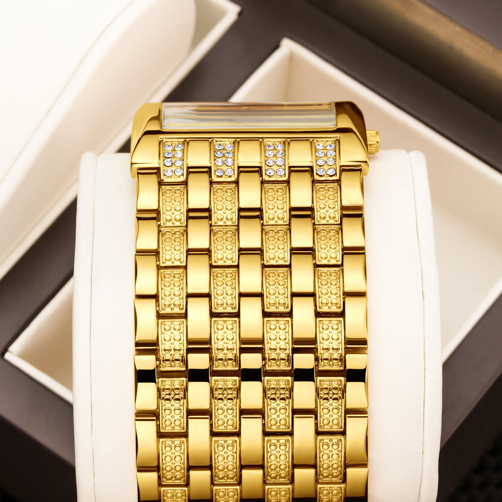 YaLaLuSi brand best-selling new ladies watches square gold case red color dial crystal diamonds luxury ion plating gift box regu