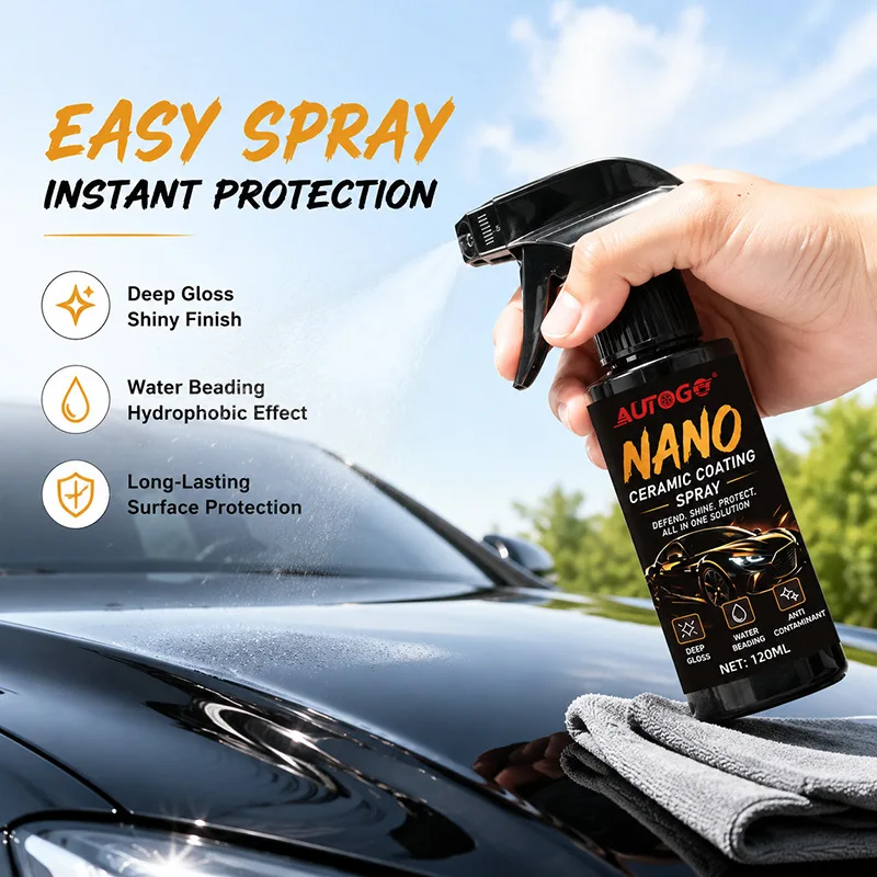 120ml AUTOGO Nano Ceramic Coating Spray Quick Car Paint Polishing Hydrophobic Water Beading Anti‑UV Protection Gloss Car Care