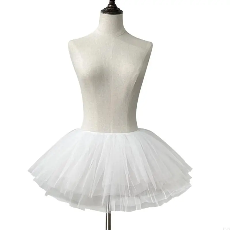 P88B สตรีกระโปรงสั้น Tulle 1950s 6 ชั้น 28 ซม.Tutus จีบกระโปรง Petticoat Crinoline Hoopless ความยาวสั้นกระโปรง