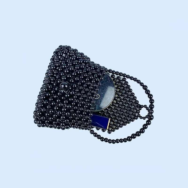 2024 New European and American Fashion Metal Texture Beaded Flip Hand held Banquet Small Square Bag Handmade Finished Bag