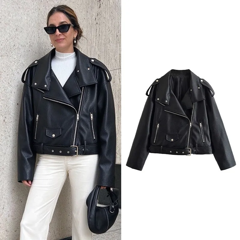 Women's Bomber Jacket With Zipper New 2026 Autumn High-Collar Long Sleeve Shoulder Pads Woman Winter Jackets Chic Female Coats