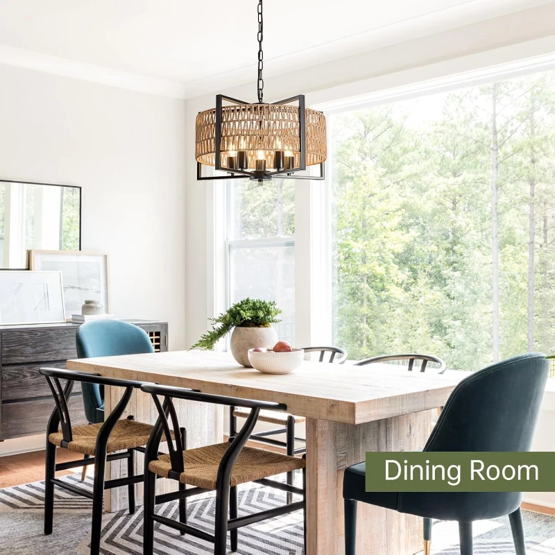 Industrial Hemp Rope Handmade Pendent Lamps Retro Metal Chain Sling Cafe Restaurant Kitchen Living Room Hand Knitting LED Lights