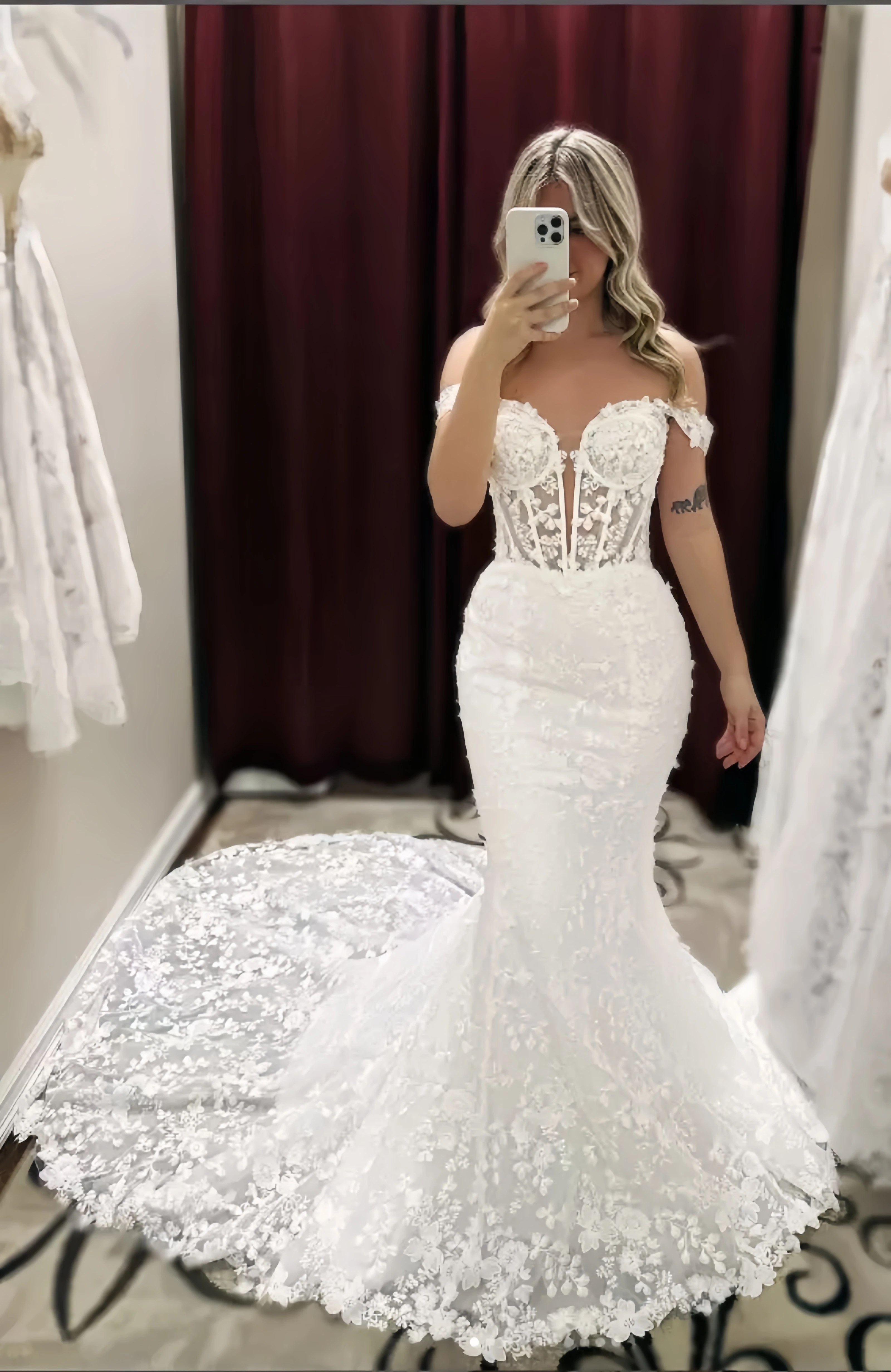 

Boho Lace Mermaid Wedding Dresses Off the Shoulder Applique Off Shoulder Beach Bridal Gown Vestido de novia Customized