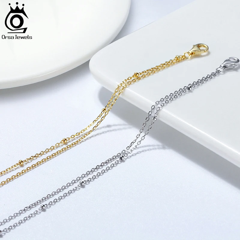 ORSA JEWELS Layered 1mm Satellite Chain Anklet 925 Silver Women Summer Foot Chain Bracelet Fashion Ankle Straps Jewelry SA14