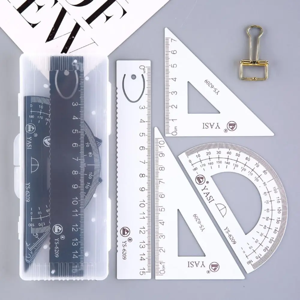 4Pcs/Set Aluminum Alloy Drawing tools Measuring Square Triangle Math Geometry Tool Students Supplies Stationery Rulers