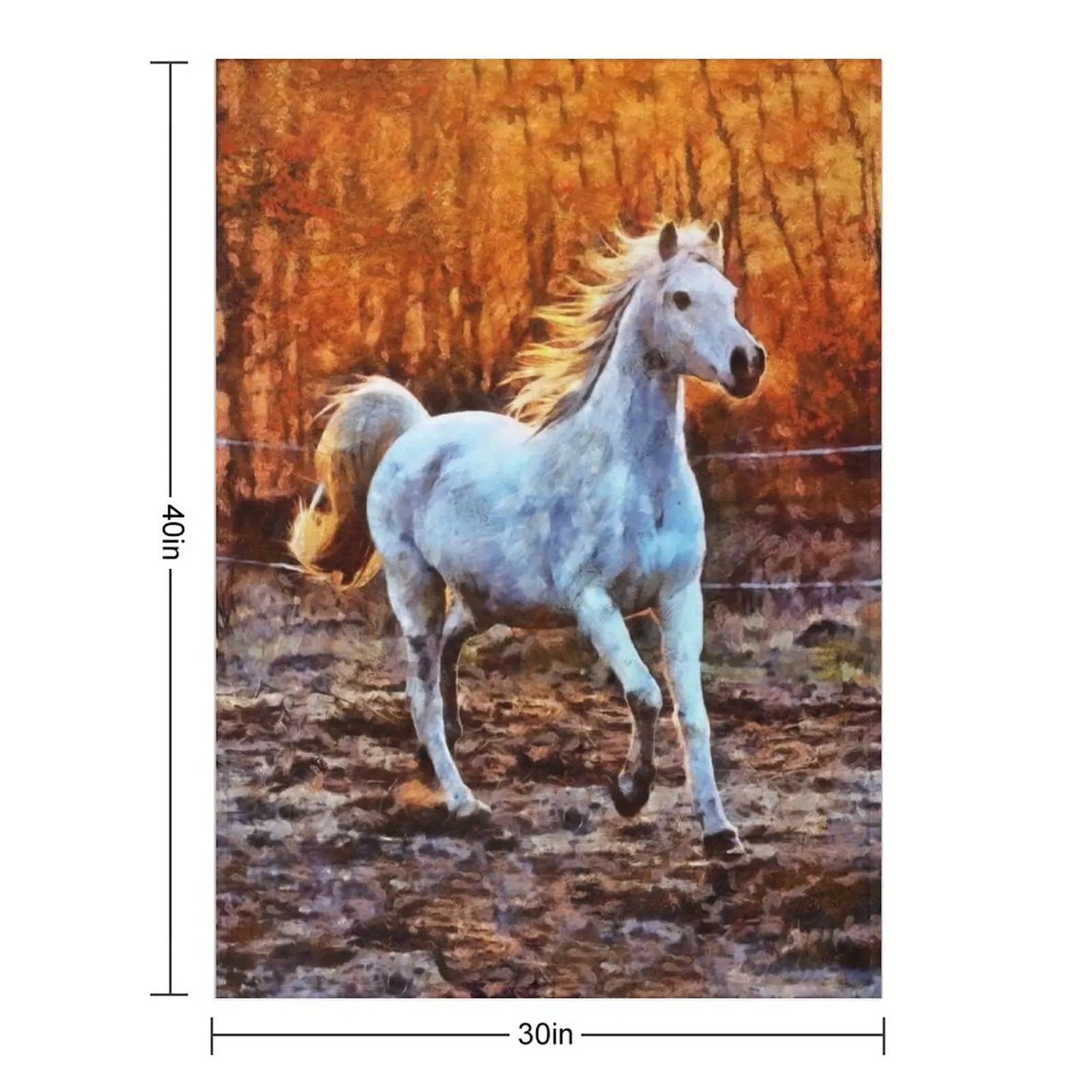 A White Horse Galloping With The Sun Setting Behind The Trees Digital Painting Throw Blanket Baby Bed linens manga Blankets