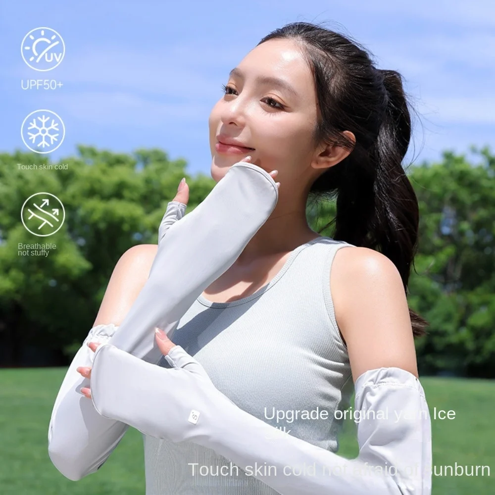 Proteger as mãos mangas de seda gelo envoltório completo braço cobre protetor solar manga anti-uv proteção solar ciclismo manga luvas ao ar livre