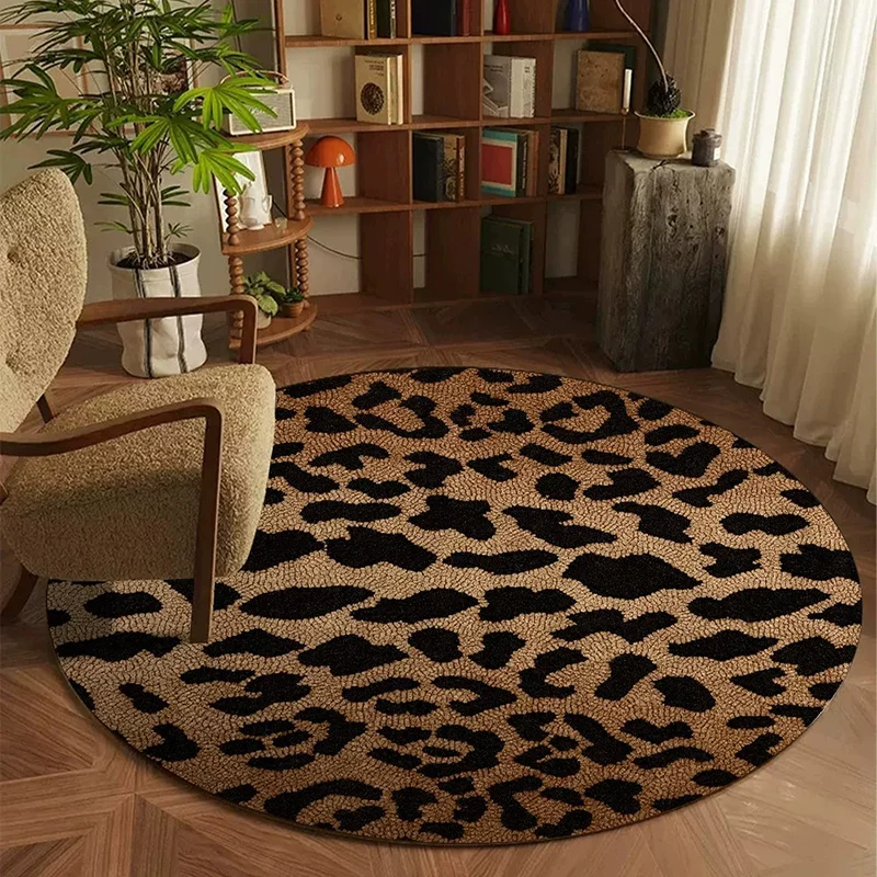 Round Living Room Floot Mat Comfortable Loop Fleece TPR Rug Anti-slip Stain-resistant Carpet Modern Luxury Leopard Print Rugs