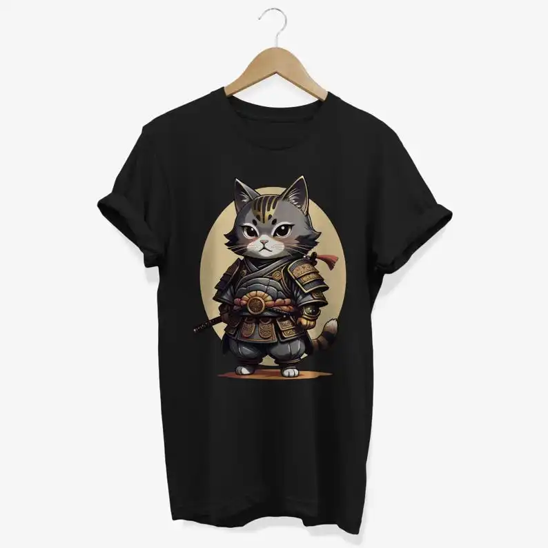

Camiseta de gato samurái kawaii / Camiseta con gráfico de guerrero gatito japonés / Regalos para amantes del anime