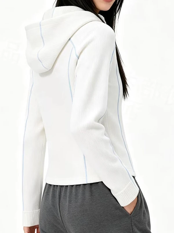 Women's Slim Fit Hooded Zipper Sweatshirt Casual Sporty Style Warm Base Layer Shirt Top with Open Cardigan Coat