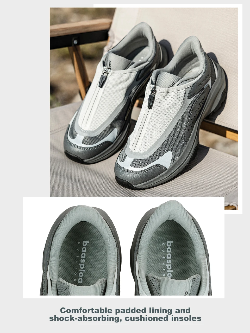 Baasploa Herren Trail Adventure Trainingsschuhe mit Seitenreißverschluss Outdoor-Fußbekleidung Atmungsaktive Reise-Sneaker Leichte Wanderschuhe – Detail 10