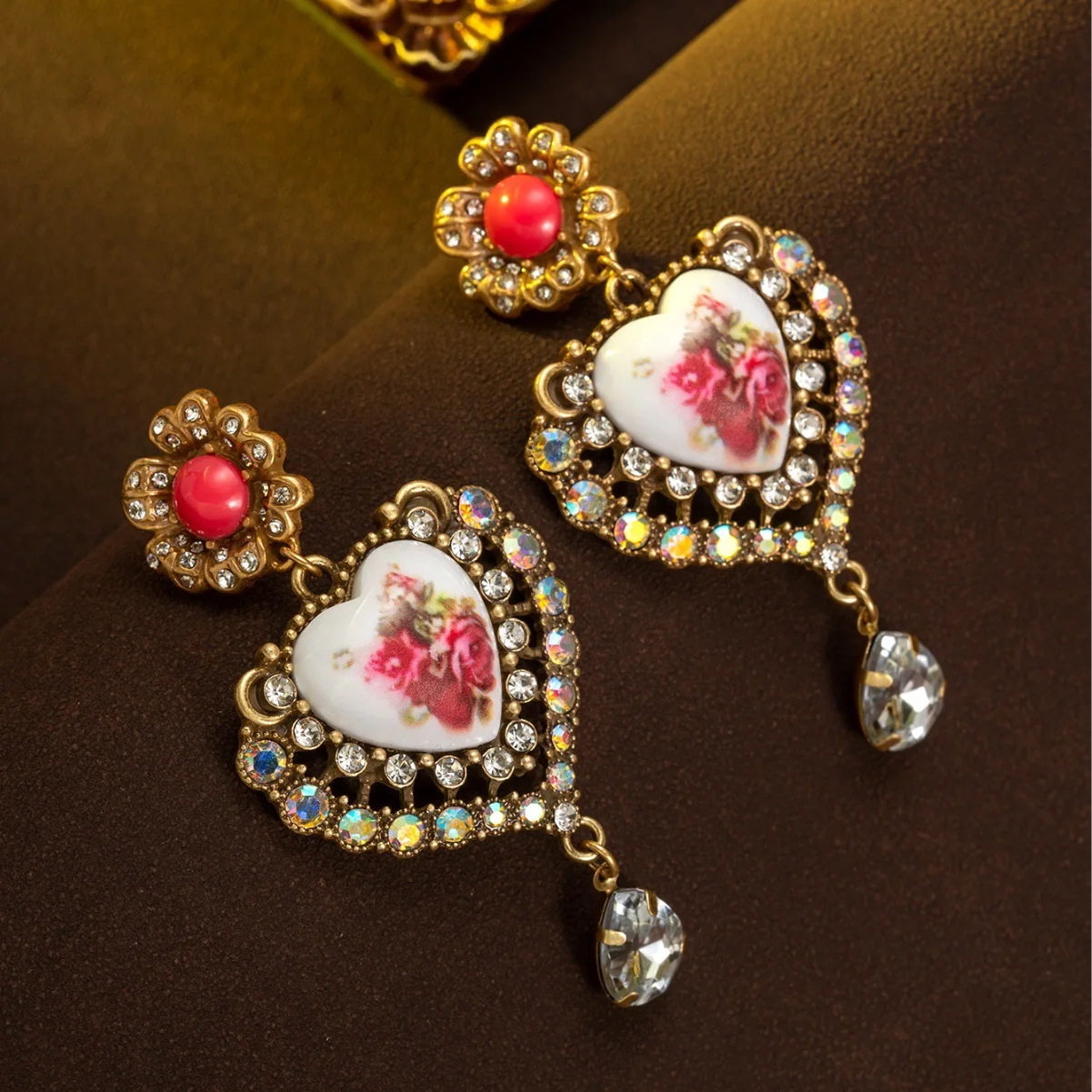 Vintage Earrings: Cute Heart, Retro Floral, Medieval Pattern Design, Classic Court Style Earrings