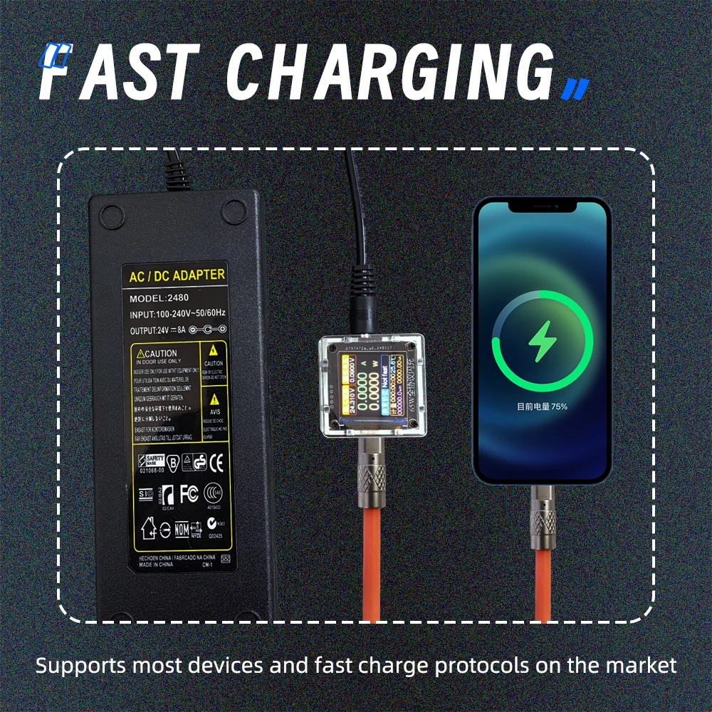 PD65W 12-24V Universal Car/Desktop Charger 1.3inch Color Display Screen Type-C PPS65W QC Laptop Phone High Power Fast Charging