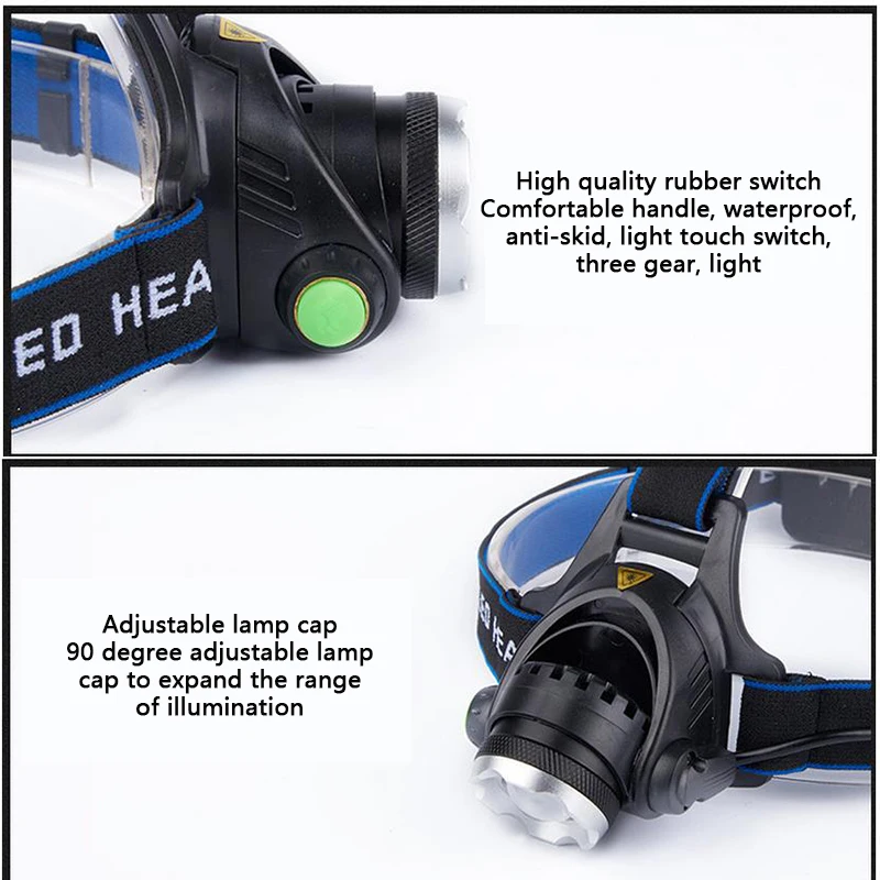 Powerful LED Headlamp USB DC Charging Headlight Waterproof Head Lamp Use 18650 Battery Zoomable Head Light for Camping