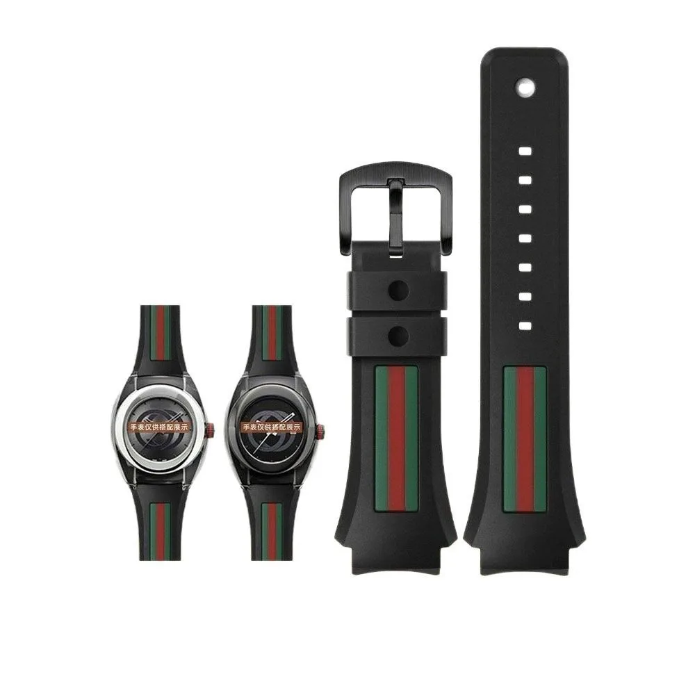 For Gucci YA137/YA137107A Rubber Watch Strap Dedicated Protruding Port Waterproof Man Black Watch Bracelet 29-21mm
