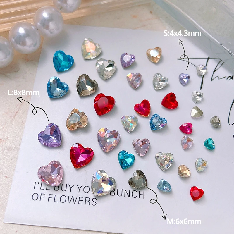 30 sztuk zawieszki do paznokci miłość biżuteria diamentowa musujące kryształowe szkło szpiczaste dno brzoskwiniowe serce dekoracje akcesoria do Manicure