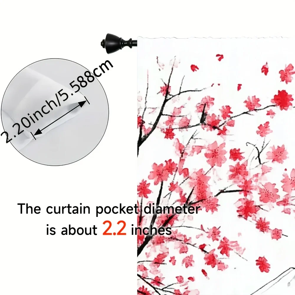Oriental Ink Wash Fuji Sakura Torii Curtain Panels, Red Sun Pine Bird Full Print Drapes For Bedroom Living Room Tea Room Home