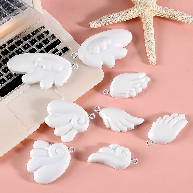 10Pcs White Angel Wing Resin Charms Kawaii Pendants with Loop DIY Jewelry Making Earrings Necklaces Keychains Crafts Supplies