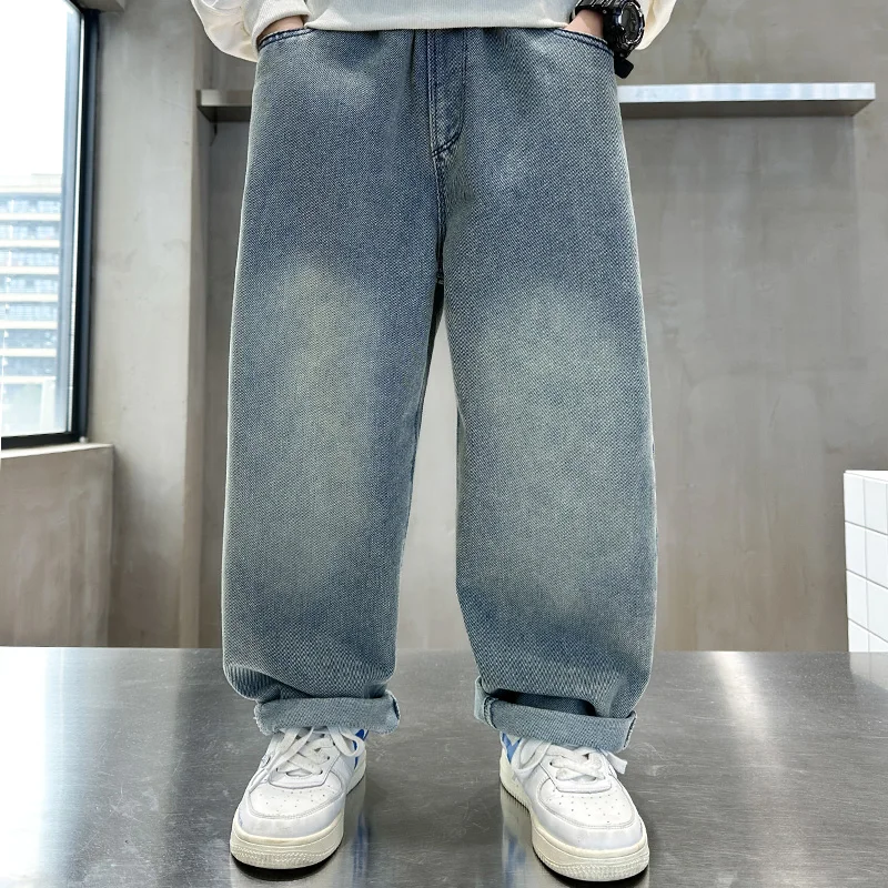 Child Baggy Jeans for Boys Blue Elastic Waist Denim Pants 5 6 7 8 9 10 11 12 13 14Years Old Kids Clothing Loose Casual Trousers