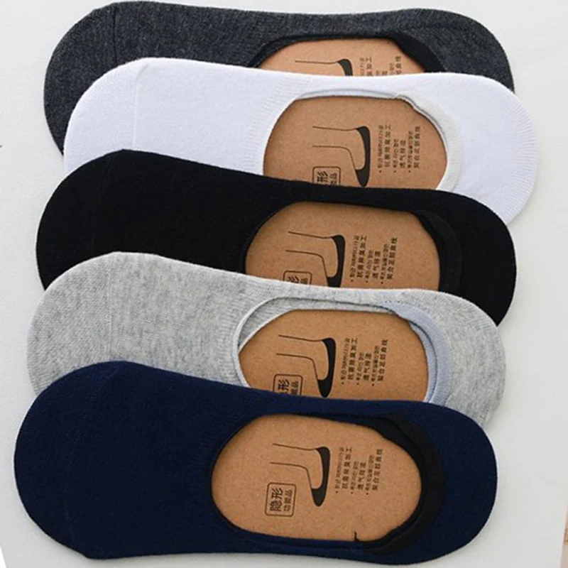 Chaussettes invisibles en coton pour hommes, chaussettes respirantes en silicone non ald, chaussettes de rinçage pour hommes, pantoufles de sport, été et automne, 1 paire, 5 paires