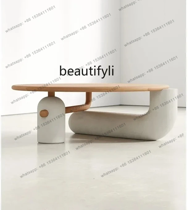 Vintage Coffee Table Solid Wood Living Room Home Round Coffee Table Cream Style Irregular Side Table