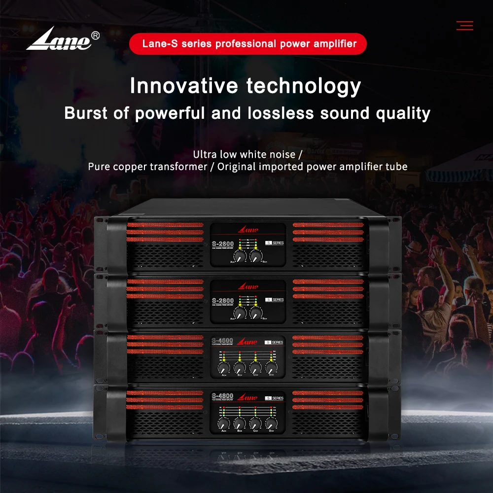 Lane S-2600 Factory Direct 2U 2 Channel Professional 2000W Class H For Sale Power Amplifier