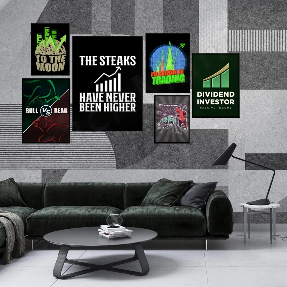 Bull  Bear Stock Market Canvas Art  Wall StreetInspired Money Chart Poster for Living Room